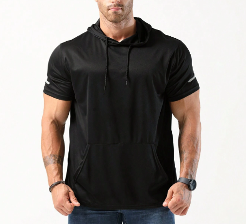 Men's Hooded Workout - Plus Size Dry Fit Shirt