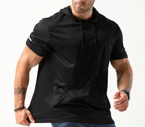 Men's Hooded Workout - Plus Size Dry Fit Shirt