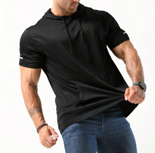 Men's Hooded Workout - Plus Size Dry Fit Shirt